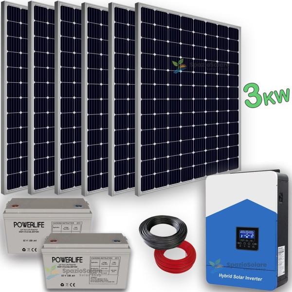 Impianto fotovoltaico 3kw con accumulo 240 ah e inverter ibrido 3.5 kw onda pura