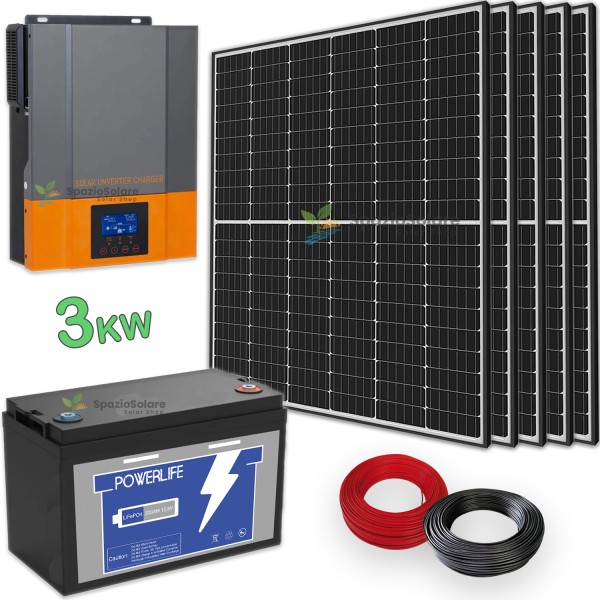 Impianto fotovoltaico 3 KW con accumulo da 3 kw litio lifepo4 ed inverter ibrido 3kw Off Grid wifi
