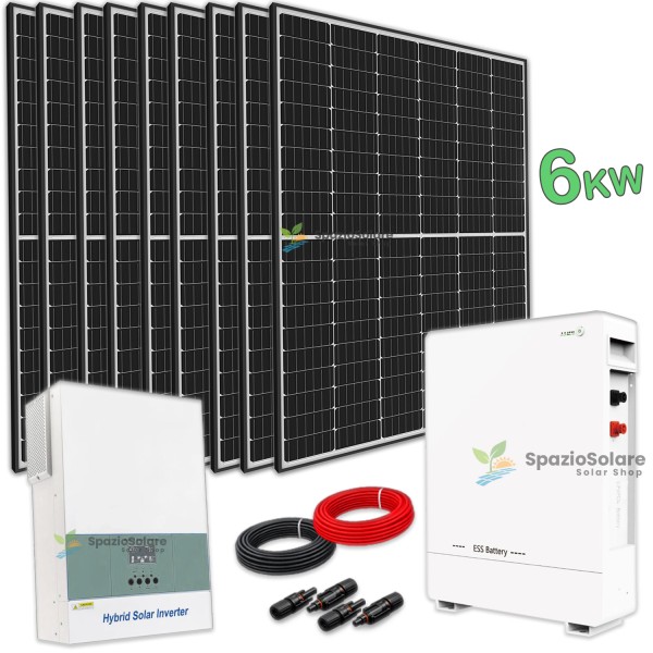 6kw + 10kwh Monofase Impianto fotovoltaico 6 KW con accumulo da 10 kwh litio lifepo4 ed inverter ibrido 7 kw Off Grid wifi