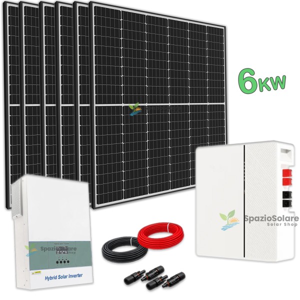 6kw + 5kwh Monofase Impianto fotovoltaico 6 KW con accumulo da 5 kwh litio lifepo4 ed inverter ibrido 7 kw Off Grid wifi
