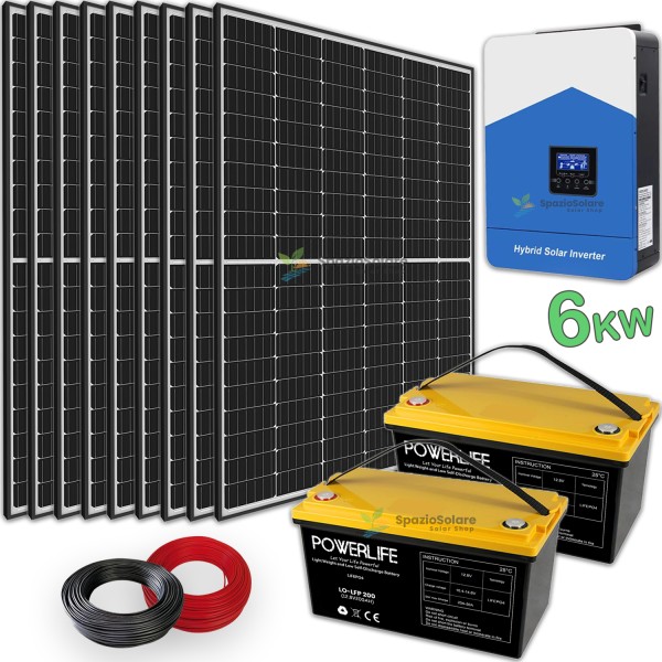 6kw + 6 kwh Monofase Impianto fotovoltaico 6 KW con accumulo da 6 kwh litio lifepo4 ed inverter ibrido 6 kw Off Grid wifi