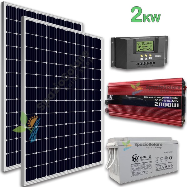 Impianto fotovoltaico 2kw con accumulo 120ah e inverter da 2000kw