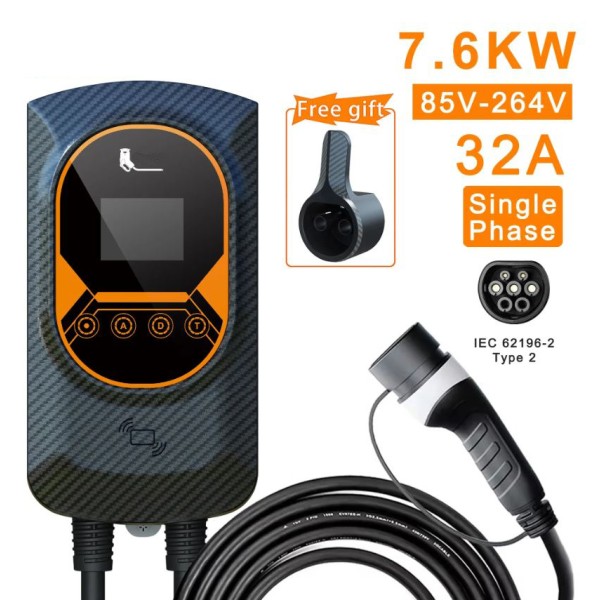 Colonnina di Ricarica Auto Elettrica 7,6 kW Monofase Tipo 2 32A con Display LCD