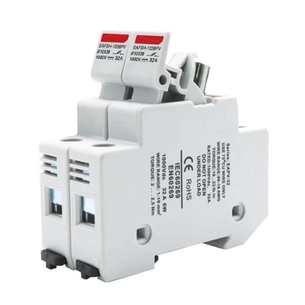 Portafusibile Fotovoltaico DC 2P 500V con 2 Fusibili 20A o 25A per Impianti Fotovoltaici