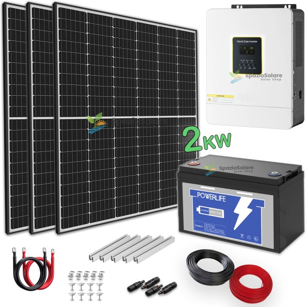 Kit Fotovoltaico 2 kW con Accumulo 2,56 kWh LiFePO4 e Inverter Ibrido 2.5 kW WiFi