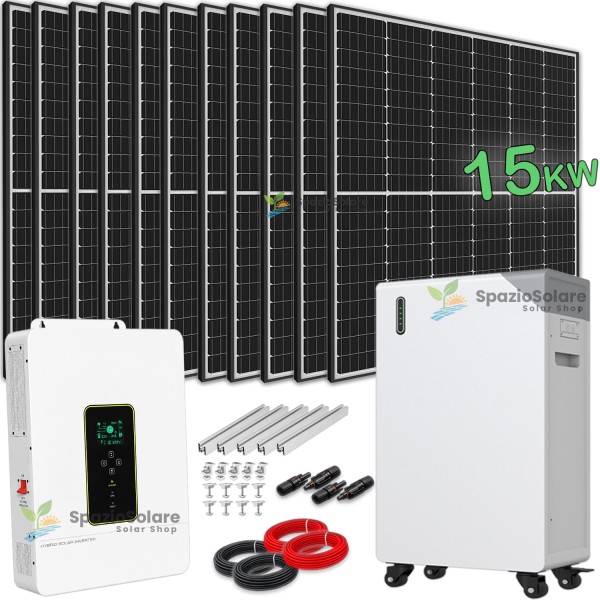 15kW + 15kWh Trifase | Impianto Fotovoltaico 15 kW con Accumulo 15,36 kWh Litio LiFePO4 e Inverter Ibrido Trifase 15 kW WiFi