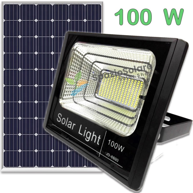 Faro faretto 100 w led pannello energia solare fotovoltaico crepusc